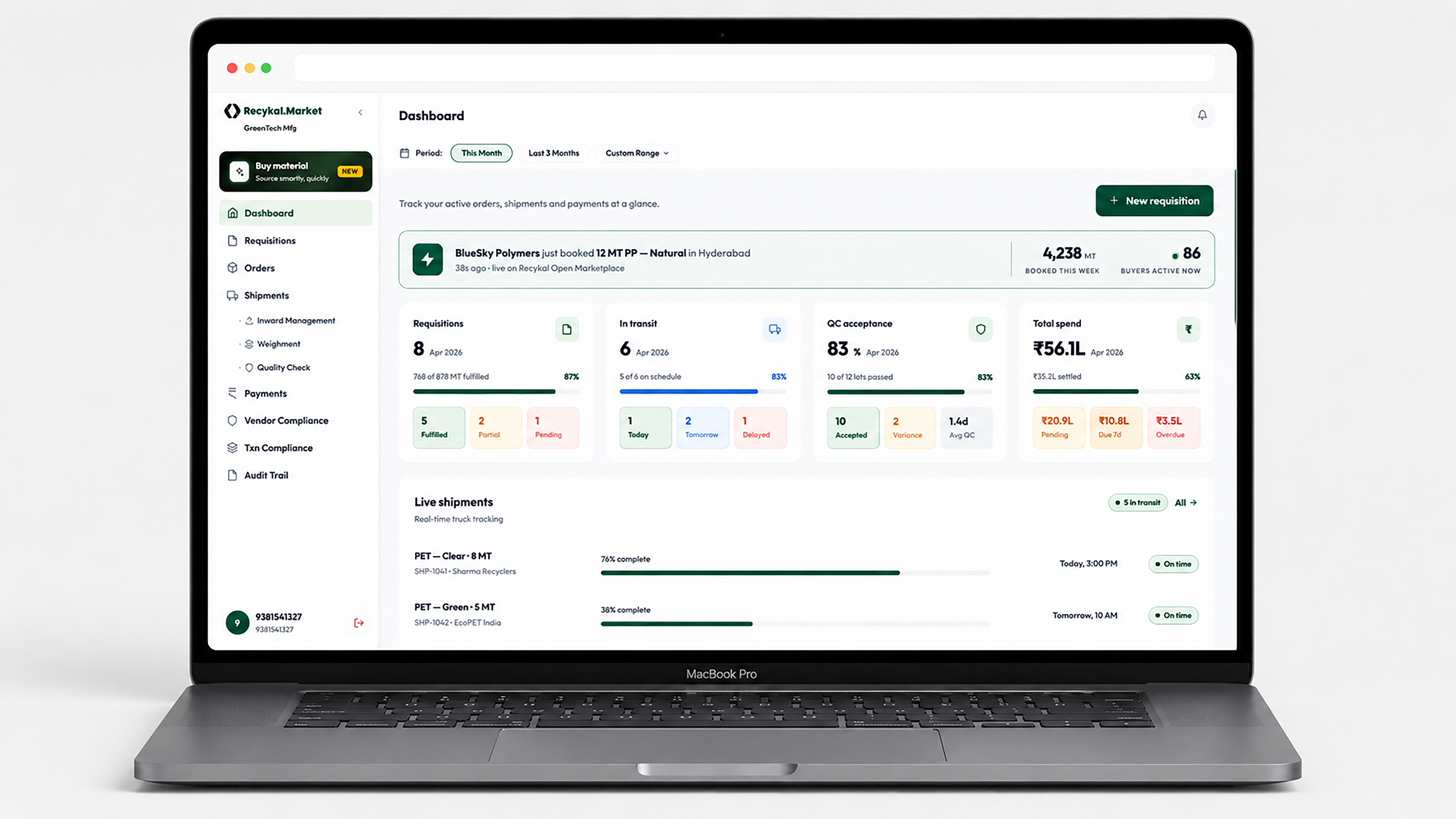 Recykal.Market buyer dashboard desktop